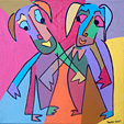 Painting acryl on canvas Let's work by Twan de Vos, two man are ready to start working
