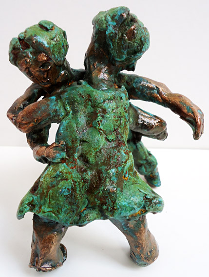 Sculptuur in brons My first tango van Twan de Vos, de eerste stappen op de dansvloer