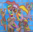 Twan de vos art painting acryl on canvas Happy family, they are very pleased at the playground