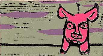 Linocut Clean pig by Twan de Vos