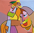 schilderij Goed gevoel van Twan de Vos, acryl op doek,2 mensen die zeer veel van elkaar houden, schilderijen kunst kunstkado relatiegeschenk gevoel liefde blij emotie