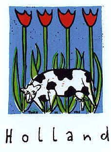 t-shirt silkscreen cows and tulips the Netherlands