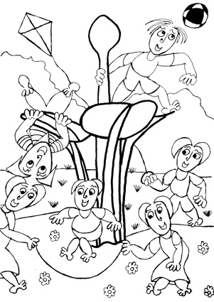 kleurplaat van het arboretum in Wageningen voor de kinderpagina van de gemeente Wageningen