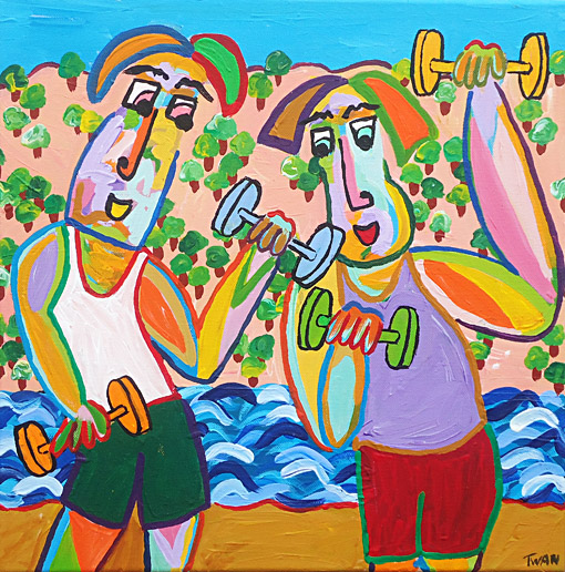 Painting "Powerhouses" by Twan de Vos, weight lifting to gain muscle