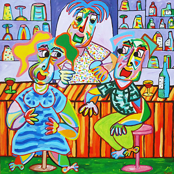Pub Scene Painting by Twan de Vos, two people socializing in the pub