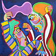 Painting Tango d'amour of Twan de Vos, painting of man and woman deeply in love, dancing the tango together sucked totally in each other