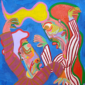 Schilderij Tango d'amour van Twan de Vos, schilderij waarop  man en vrouw innig verliefd, in elkaar gezogen de tango dansen