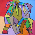 painting acryl on canvas stiff conversation by Twan de Vos, two people disagree and talk about it
