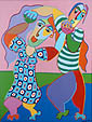Schilderij Rondedans van Twan de Vos, acryl op doek, 2 mensen aan het volksdansen, dans tango schilderij
