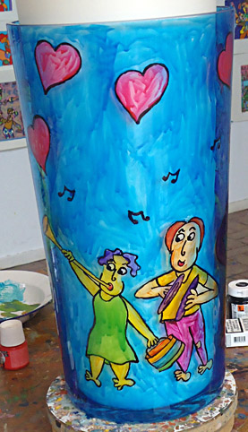 Glasvase 50 cm hoch, lackiert mit Glasfarbe für ein 25 Jahre Ehe