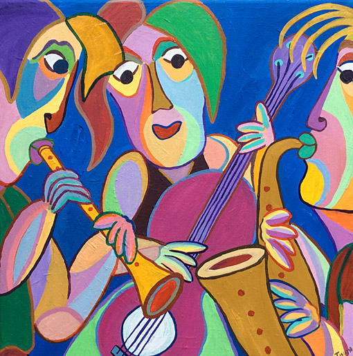Painting Trio gitano by Twan de Vos, trio plays beautiful music together