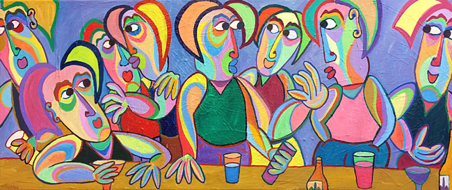 Painting Happy hour by Twan de Vos, enjoying each other with a good glass of wine