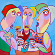 Schilderij Goed glas wijn van Twan de Vos, mannen onder elkaar