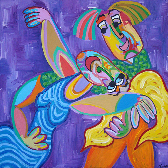 Schilderij Spaanse dans van Twan de Vos, man en vrouw dansen vol overgave de spaanse tango, dans