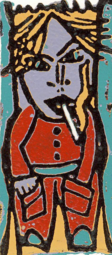 Linocut Macho of Twan de Vos, printed according to the Picasso method