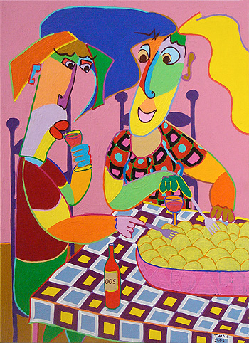 schilderij kunst relatiegeschenk aardappel van gogh aardappeleters Schilderij De aardappeleters 4, man en vrouw prikken na het werk een aardappel weg