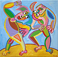 Painting Wild dance by Twan de Vos, acrylic on canvas, two dancers give it all
