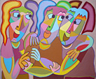 Twan de vos art painting acryl on canvas Very close friends, buddy's, three men confirm their friendship