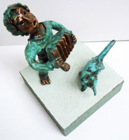Akkordeonist Bronze-Skulptur von der Twan de Vos, Akkordeonspieler, Musik und Katze