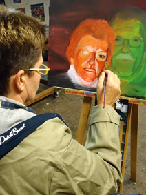 Schilderen aan portret tijdens cursus schilderen in Wageningen