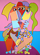 schilderij kunst kus zoen liefde eerste kus relatie verkering mensen man vrouw relatiegeschenk jurk jaren zeventig acryl schilderijen