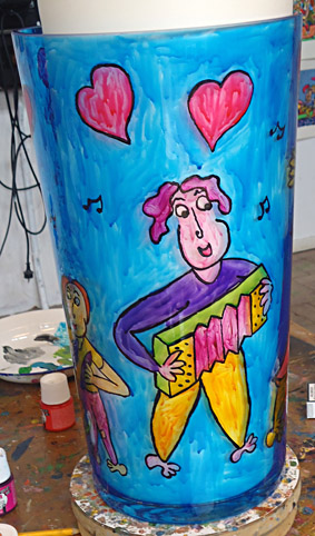 Glasvase 50 cm hoch, lackiert mit Glasfarbe für ein 25 Jahre Ehe