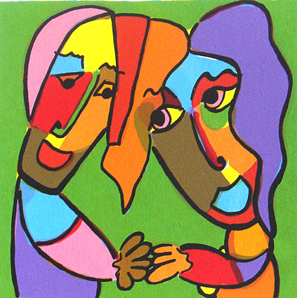 zeefdruk kunst relatiegeschenk man en vrouw die elkaar voorzichtig aanraken en onderzoeken hoe het voelt om elkaar aan te raken