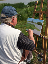 Buiten schilderen van de Rijn en de uiterwaarden, landschap schilderen