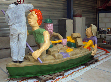 painting the polyester sculpture of the peat ship which will be placed in Stadskanaal