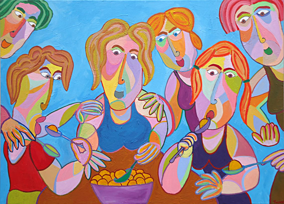 Gemälde Kartoffelessers von Twan de Vos, Familie sitzt zusammen beim Abendessen, freie Interpretation von Vincent van Gogh