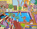 Gemälde Sommer Gefühl von Twan de Vos, die Atmosphäre eines Pools im Garten einer spanischen Wohnung, wo wir unseren Urlaub verbracht haben