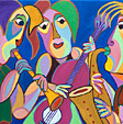 Gemälde Trio Gitano von Twan de Vos, Trio spielt schöne Musik zusammen