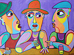 Painting Among men by Twan de Vos, men in conversation at the bar
