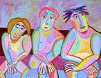 Schilderij Sauna van Twan de Vos, 3 mannen in de Sauna