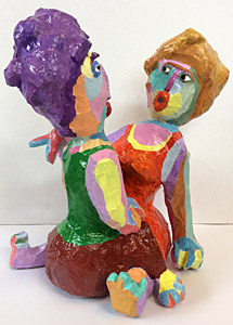 Sculpture Between us by Twan de Vos, man and woman in animated conversation