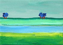 schilderij van landschap, uiterwaarden bij de Rijn