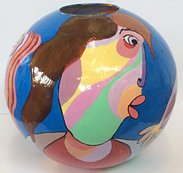 Glass vase, painted, diameter 38 cm