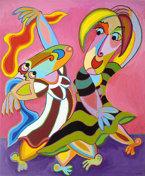 Twan de vos painting acryl on canvas Passion dance, a couple dancing full of passion until the early morning
