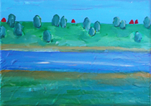 schilderij van landschap, uiterwaarden bij de Rijn